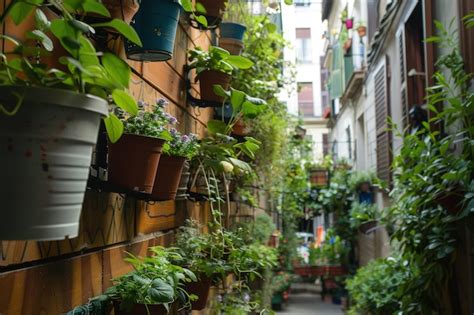 Premium Photo A Narrow Alleyway With Potted Plants On The Wall