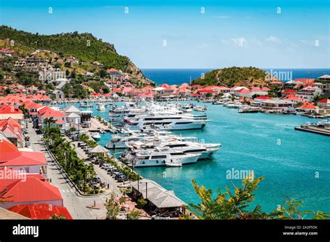 Gustavia, St Barts. Luxury yachts in harbor, West Indies, Caribbean Stock Photo - Alamy