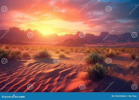 Beautiful Desert Landscape at Sunset, Digital Drawing Stock ...