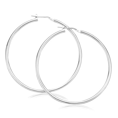 Sterling Silver 50x3mm Round Hoop Earrings Zamels