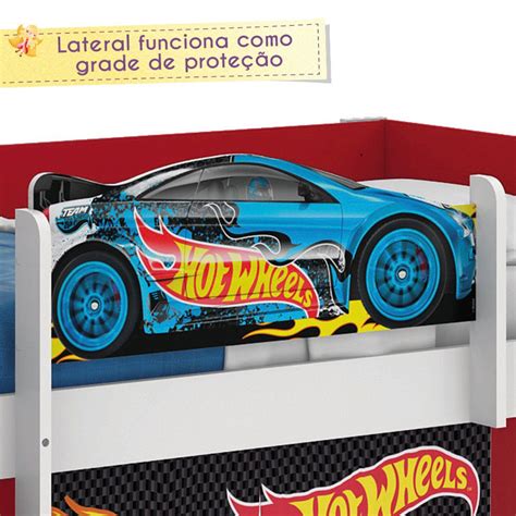 Cama Infantil Alta Escada Hot Wheels Play Pura Magia Branco Vermelho Mattel Móveis para