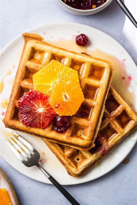 Brown Sugar Waffles With Orange Ginger Cranberry Compote Vegetarian