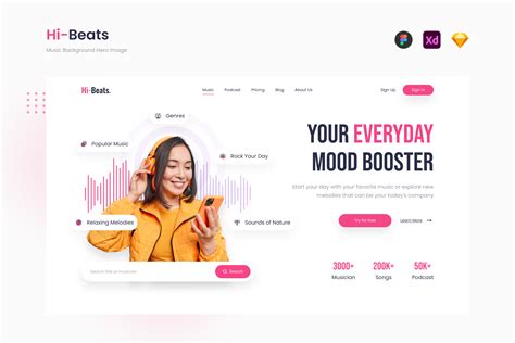 Hi-Beats - Upbeat Energizing Music Website Hero UI Design Templates ...