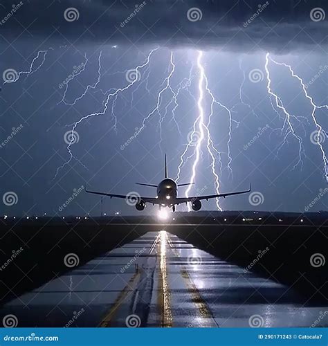 The Plane Takes Off during a Severe Thunderstorm, Night, Lightning, Bad