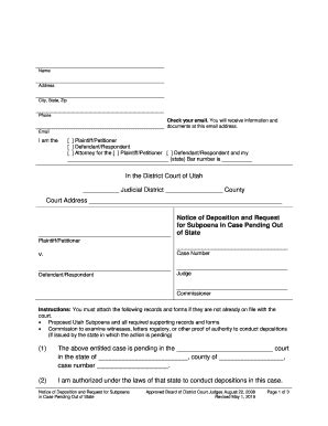 Form Ut Notice Of Deposition And Request For Subpoena In Case