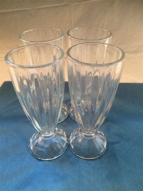 Vintage Set Of 4 Milkshake Glasses Etsy