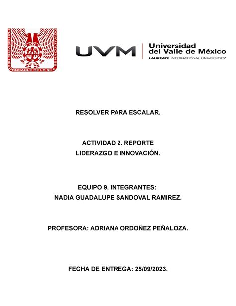 Actividad 2 Resolver PARA Escalar RESOLVER PARA ESCALAR ACTIVIDAD 2