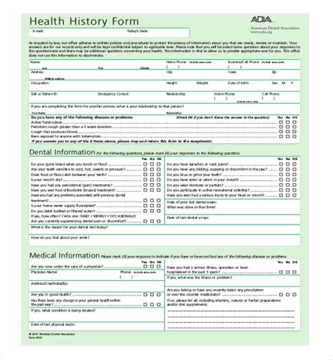 Free Printable Dental Health History Forms Printable Forms Free Online