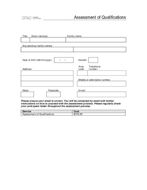 Fillable Online Assessment Of Qualifications Fax Email Print PdfFiller