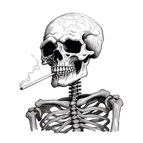 Premium Photo A Drawing Of A Skeleton Smoking A Cigarette With A