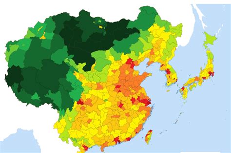 population density of east asia : MapPorn