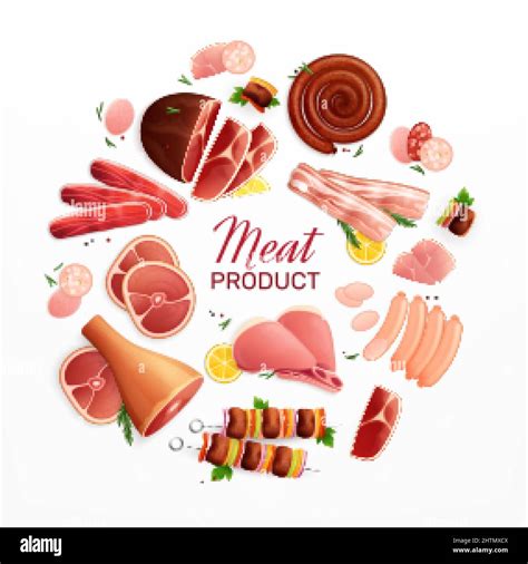 Meat Products Advertising Promotion Flat Circular Composition With Ham