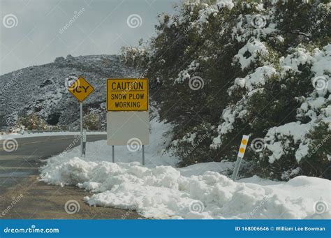 Snow Plow Warning Sign Stock Photo Image Of Snowfall 168006646