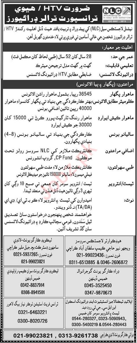 Latest National Logistics Cell Nlc Karachi Job Job