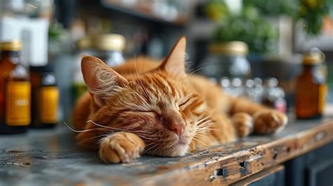 Premium Photo Peaceful Ginger Cat Sleeping At The Veterinary Clinic