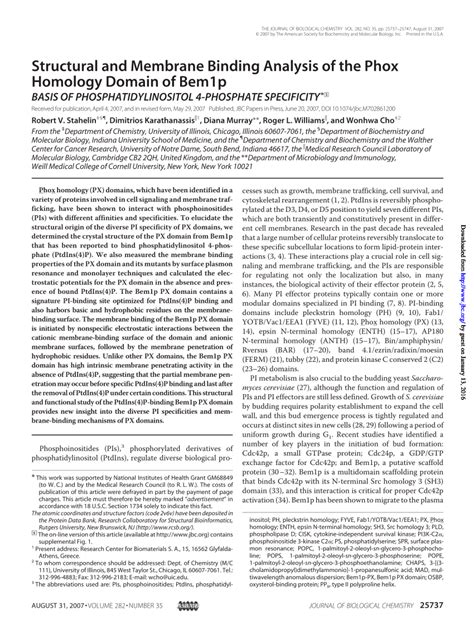 Pdf Structural And Membrane Binding Analysis Of The Phox Homology