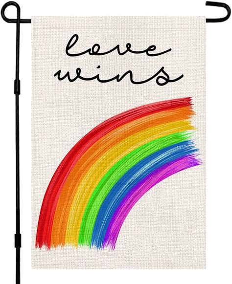 Love Wins Rainbow Pride Garden Flag 12x18 Inch Burlap Vertical Double Sided Pride