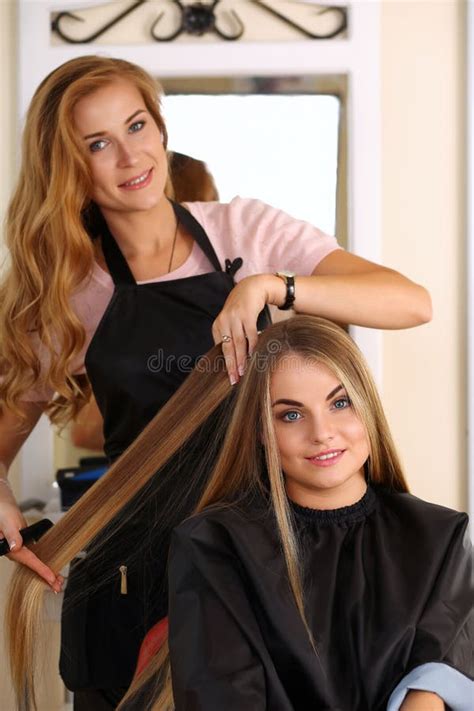 Woman In Hairdresser Shop Cutting Long Hair Stock Photo Image Of