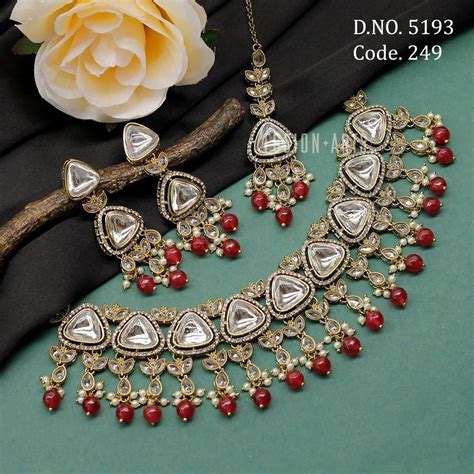 Fusion Arts Mehendi Polish Reverse Ad Kundan Polki Wedding Necklace Set