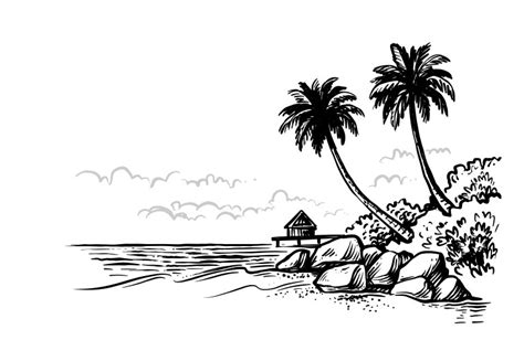 Beach Scene Black and White Vector Images (over 3,200)