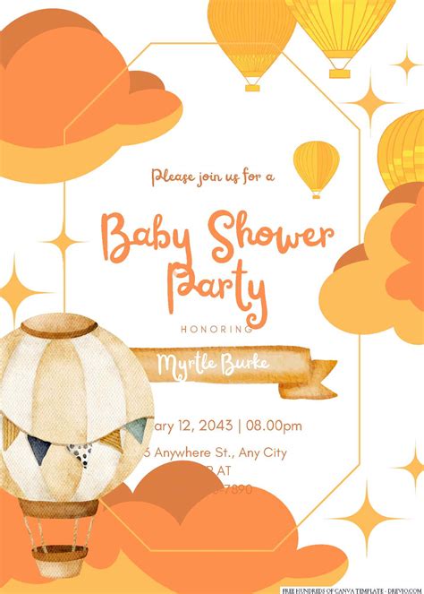 FREE Hot Air Balloon Baby Shower Invitations Templates