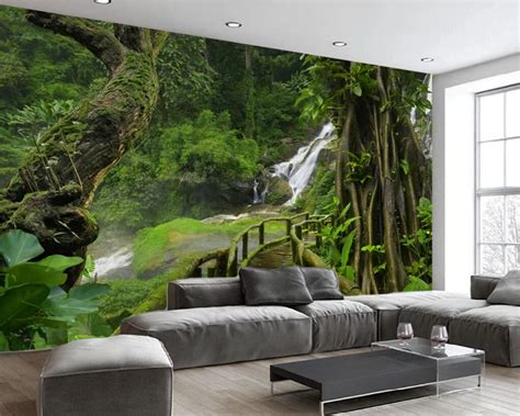 Beibehang Custom Wallpaper Fresh Big Tree Waterfall Nature Wallpaper