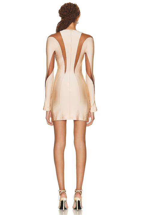Mugler Long Sleeve Mini Dress In Powder Nude 02 FWRD