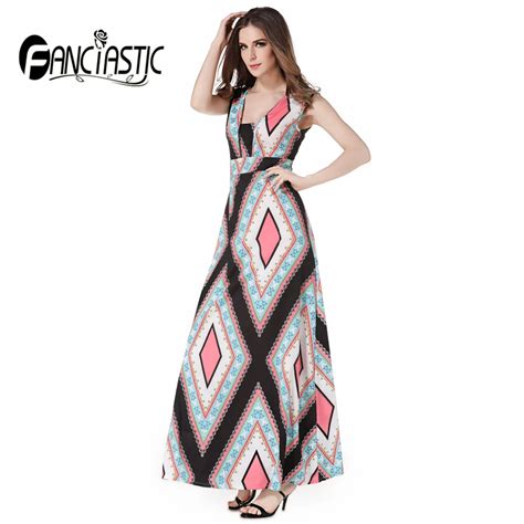 Fanciastic Summer Vintage Geometry Printing Womens Dress Sexy V Neck