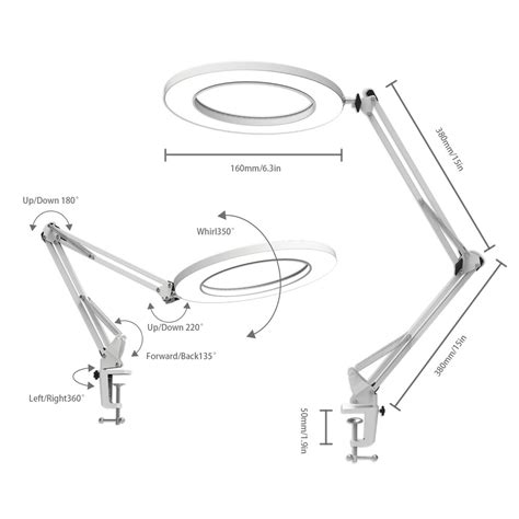 W Metal Led Swing Arm Table Lamp With Clamp Stepless Dimming Magnifier