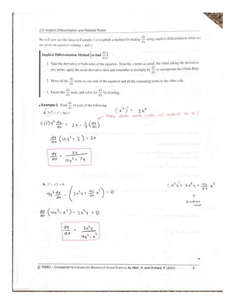 SOLUTION 2 6 Implicit Differentiation And Related Rates Notes And