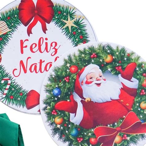 Kit 18 Peças Sousplat Mesa Posta Para o Natal Papai Noel Feliz Natal