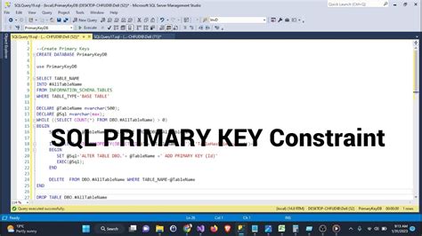 How To Add Primary Key In All Table Using Single Sql Query Primary Key Sql Server Youtube