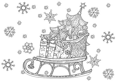 Traineau et Sapin de Noël Coloriages de Noël à imprimer pour adultes