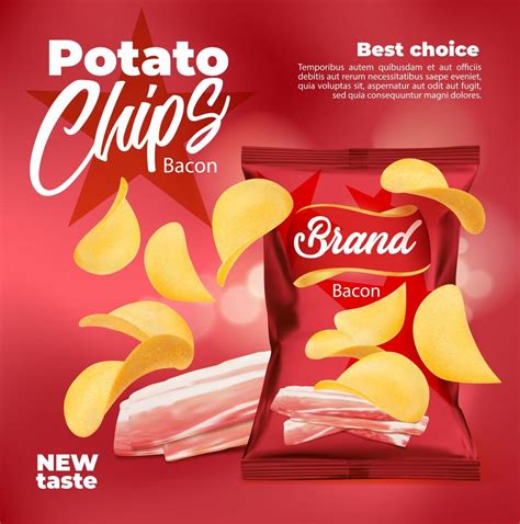 Realistic bacon flavored potato chips package 10876461 Vector Art at ...