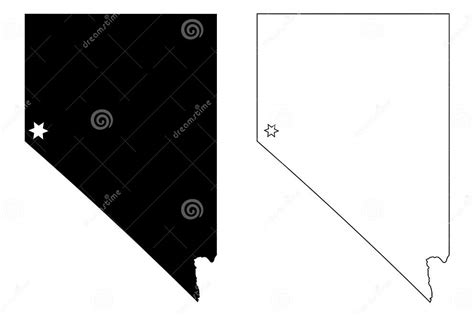 Nevada Nv State Map Usa With Capital City Star At Carson City Black Silhouette And Outline