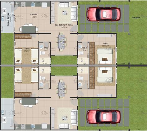 Planta De Casa Geminada Quartos C D S Projetos Casas