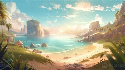 Beach Fantasy Backdrop Concept Art Realistic Illustration Background ...