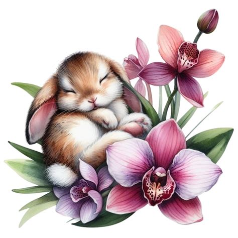 Premium Vector Cute Rabbit Sleeping On A Flower Clipart Watercolors