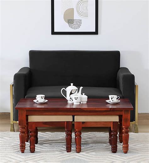 Buy Aakrit Sheesham Wood Nesting Coffee Table Set 2 Stools In