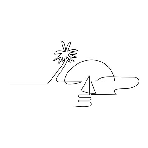 Premium Vector | Sunset continuous one line drawing of outline vector ...