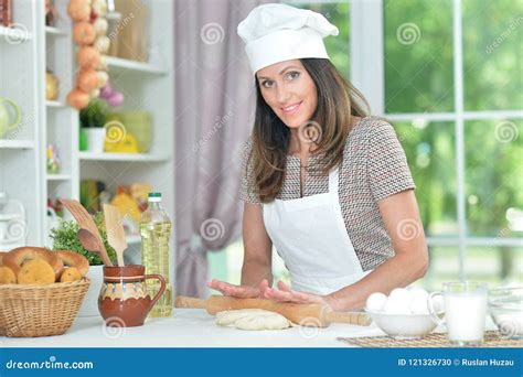 Beautiful Young Woman In Chefs Stock Photo Image Of Indoors