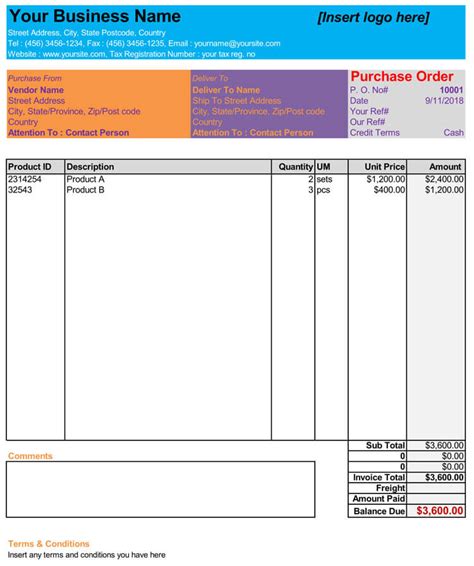 Sample Purchase Order Format In Excel Pdf And Doc