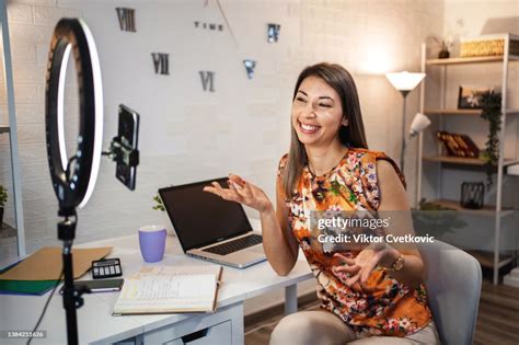 Hardworking Brunette Filming A Video For Her Social Media Accounts High