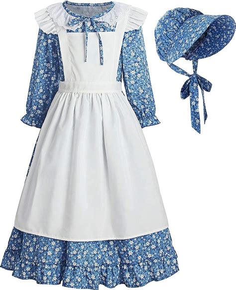 Graceart Pioneer Girl Costume Colonial Prairie Dress Dark Blue