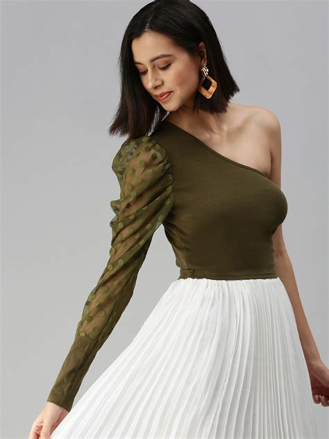 Buy Showoff One Shoulder Puffed Sleeve Crop Top Tops For Women 22334884 Myntra