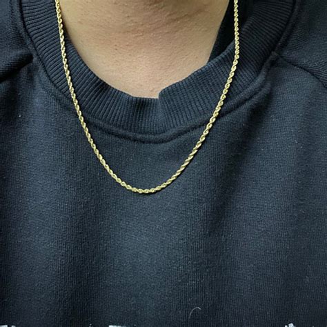 Real 18K 2 MM Solid Gold Rope Chain Necklace Men Women Etsy