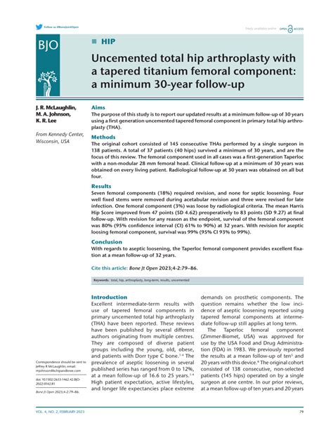 PDF Uncemented Total Hip Arthroplasty With A Tapered Titanium Femoral