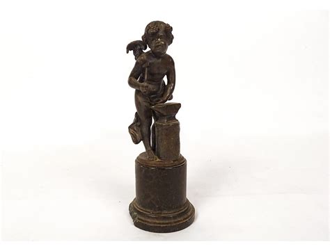 Small Bronze Sculpture Cherub Cherub Love Blacksmith Marble Th Century