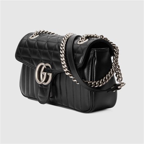 Kleine GG Marmont Schultertasche In Schwarzes Leder GUCCI AT