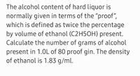 Answered The Alcohol Content Of Hard Liquor Is Bartleby